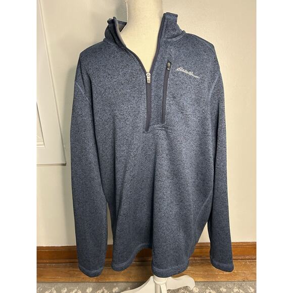 Eddie Bauer Sweater Men's XL Blue Heathered Pullover Quarter Zip Fleece - Picture 1 of 5